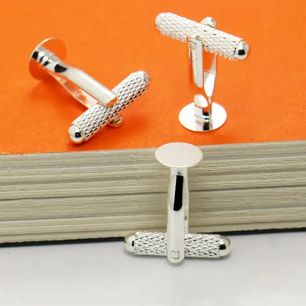 8pcs Antique Bronze-Silver Plated French Cufflink/Cuff links Blank Jewelry w/ 8mm Flat Pad for Cameo Glass Cabochons/Resin