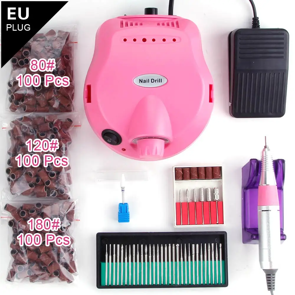 Pink Set C 30000 об/мин маникюрный станок, электрические сверла для ногтей, фрезерный Керамический Резак, педикюрный аппарат, алмазные фрезы, пилки для дизайна ногтей - Цвет: Pink Set C