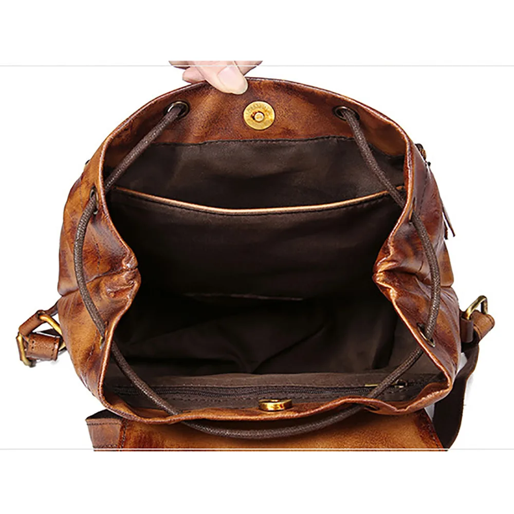 Женский винтажный рюкзак из натуральной воловьей кожи школьный для девушек