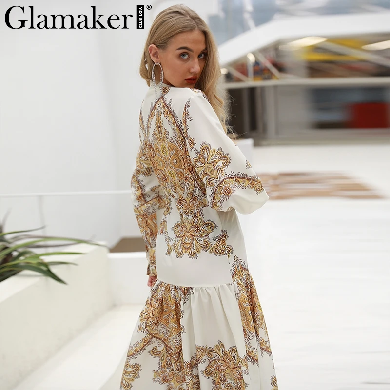 Женское платье с принтом пейсли Glamaker элегантное Пляжное Платье макси разрезом в