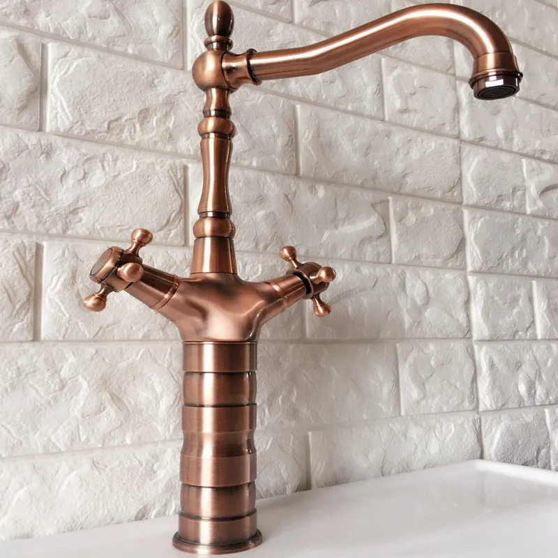 Античный красный медный латунный смеситель с двойными крестовыми ручками