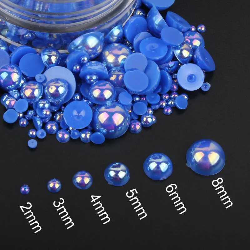 Mix Size ABS Plastic pearl beads DK Blue AB About 15g/lot Half Round Flatback Pearls for Nail art and Phone Case DIY accessories | Дом и сад