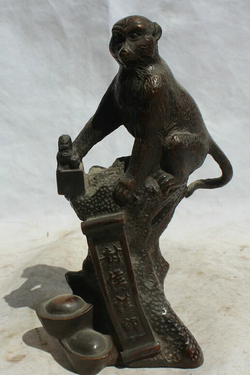 

song voge gem S1791 10" Chinese Bronze Wealth Folk Feng Shui Zodiac Year Monkey Statue sculpture