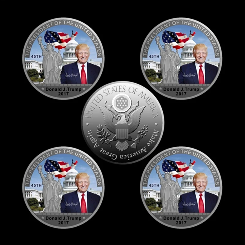Серебряная монета Американский 45th президент Дональд с изображением Трампа Белый