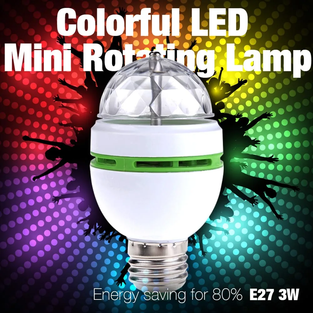 E27 3 Вт AC90 260V красочная Автоматическая вращасветодиодный RGB Светодиодная лампа