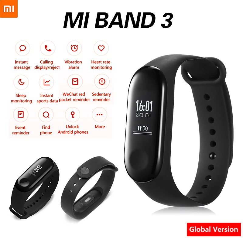 Оригинальный Xiaomi mi Band 3 Смарт фитнес Браслет трекер Шагомер мониторинг
