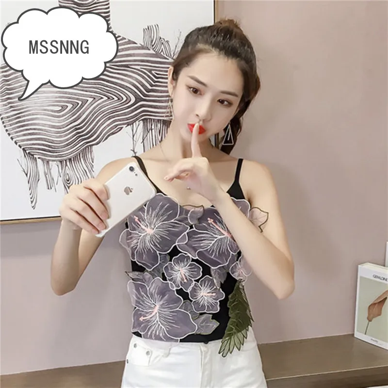 MSSNNG Real Shot 2019 Весенняя мода Wild Snd летняя Цветочная вышивка сетка сшивка на