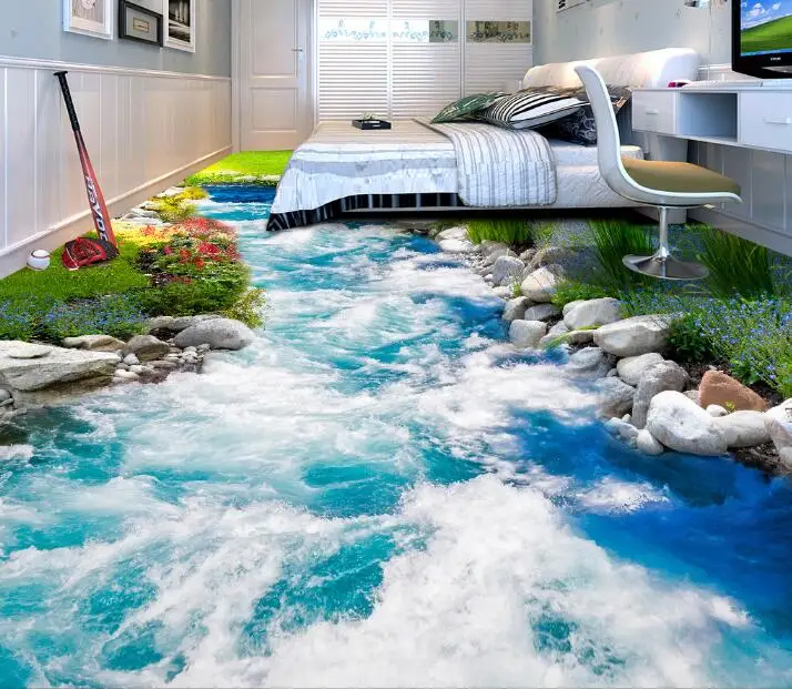 Бесплатная доставка 3D Наклейка на стену заказ трава река напольное покрытие