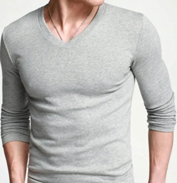 2016 Вскользь Уменьшают Подходящие мужчины обычная твердые футболка с V образным