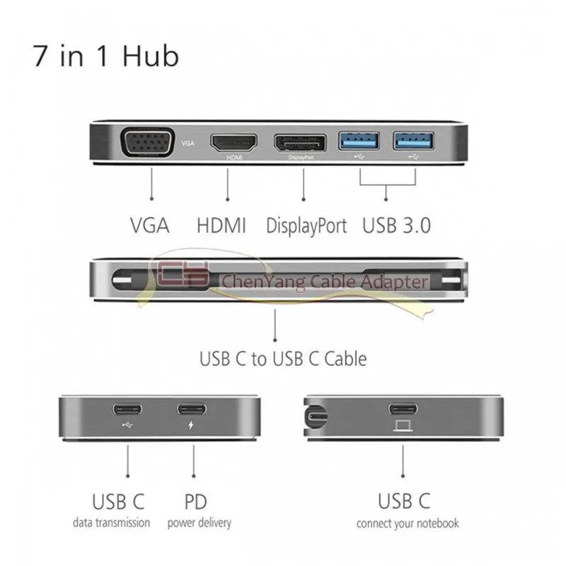 Thunderbolt3 USB 3. 0 Type C to Displayport VGA HDMI HUB & Dual Female адаптер питания для ноутбука|Компьютерные