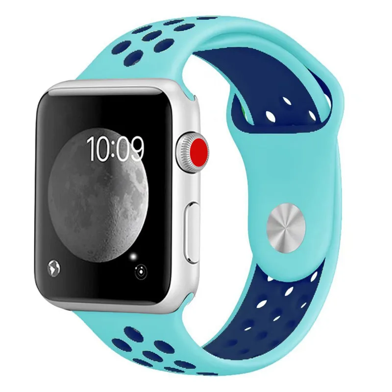 Мягкие силиконовые спортивные мужские и женские полосы для apple watch 4 полоса 40 мм 44 мм, 38 мм, 42 мм, браслет на запястье для наручных часов iWatch серии 1/2/3 - Цвет ремешка: turquoise
