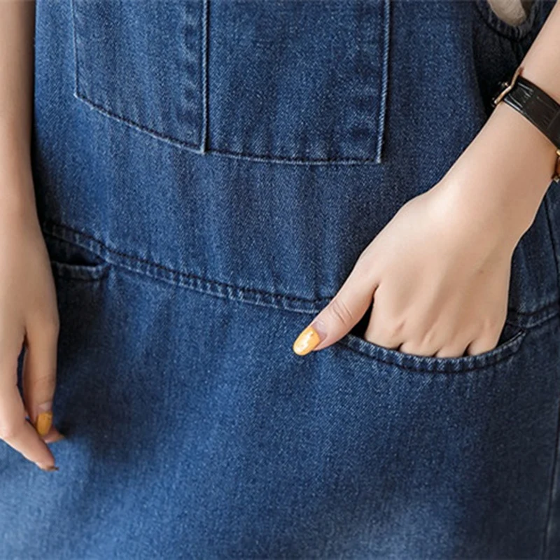 Платье женское джинсовое на бретелях Свободный пуловер из денима без рукавов