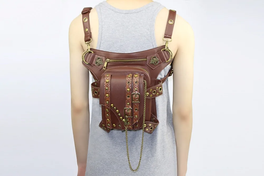 Gear Duke Steampunk Waist Pack Bag Retro Rock Gothic brown Fanny Bag Pack Shoulder Bag Vintage Men Women Leather Leg Bag