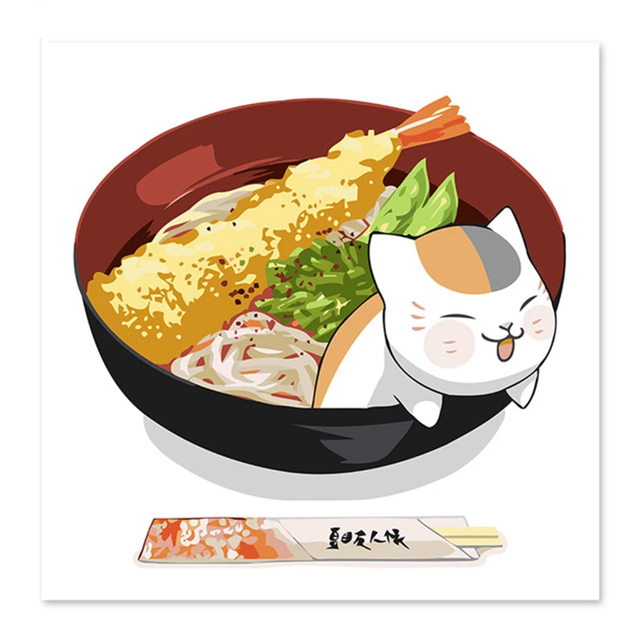 Lucky Cat вкусное мясо лапша овощи DIY Цифровая живопись рисунок на ткани для поделок