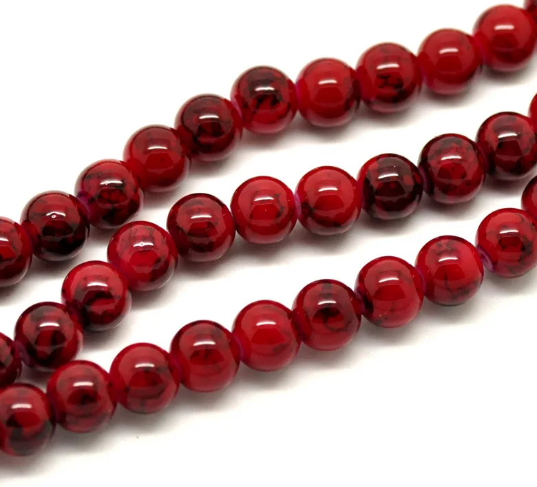 DoreenBeads 1 прядь(около 5x105 шт) красный пестрый эффект круглые стеклянные бусины россыпью 8 мм(3/"), длина 80 см
