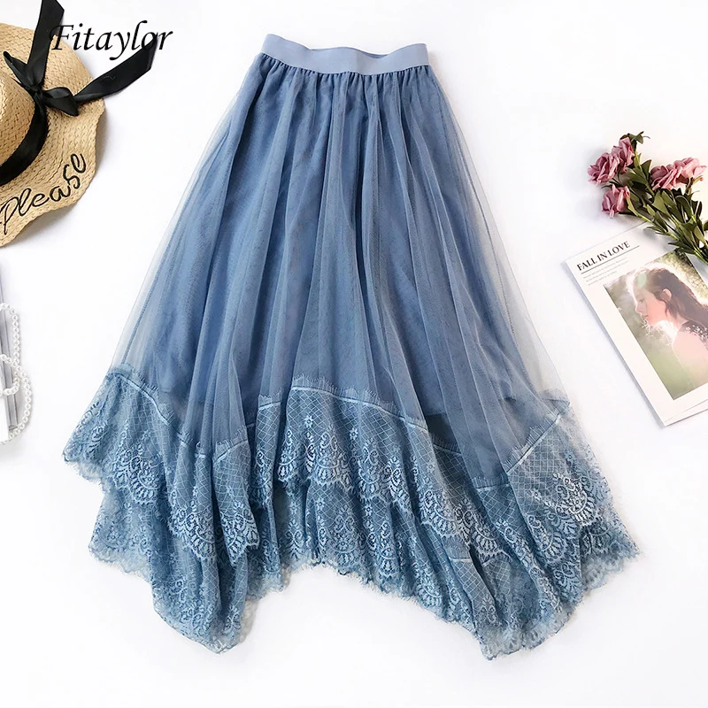 Fitaylor Весенняя кружевная юбка для женщин милая модная Асимметричная Женская