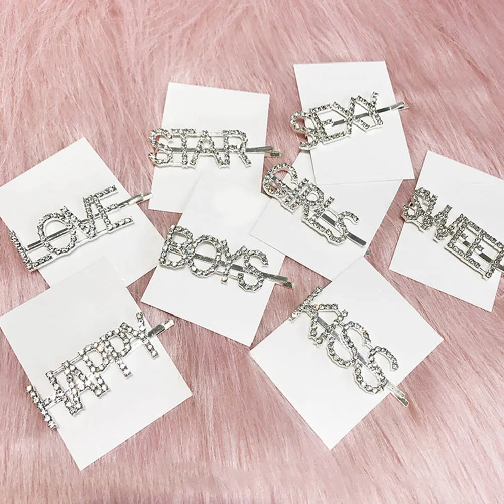 Заколка для волос с буквенным принтом хрустальные стразы жемчужно серебряные