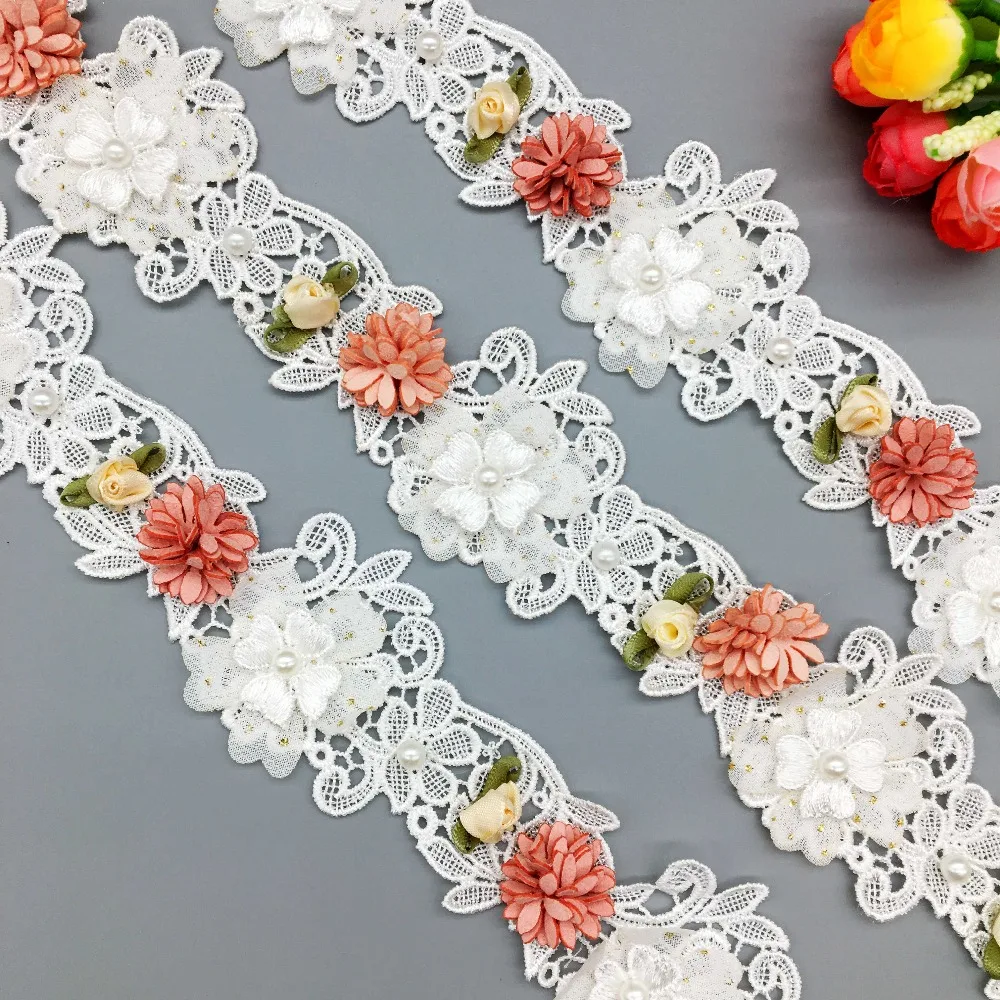 1 м 2-Слои Винтаж светильник желтого цвета с цветами роз и жемчугом кружевная