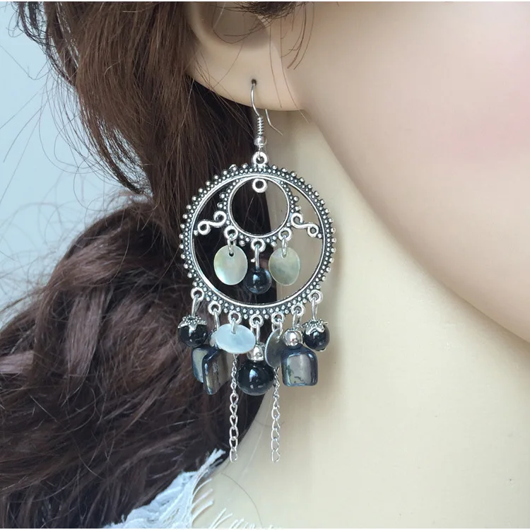 Женские Висячие серьги Anise винтажные этнические длинные висячие серебряного