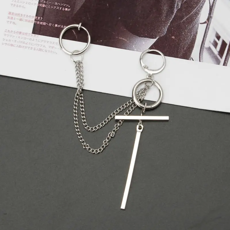 

1Pc Punk Drop Dangle Cuff Earring Stainless Steel Double Chain Ear Cuffs Earring