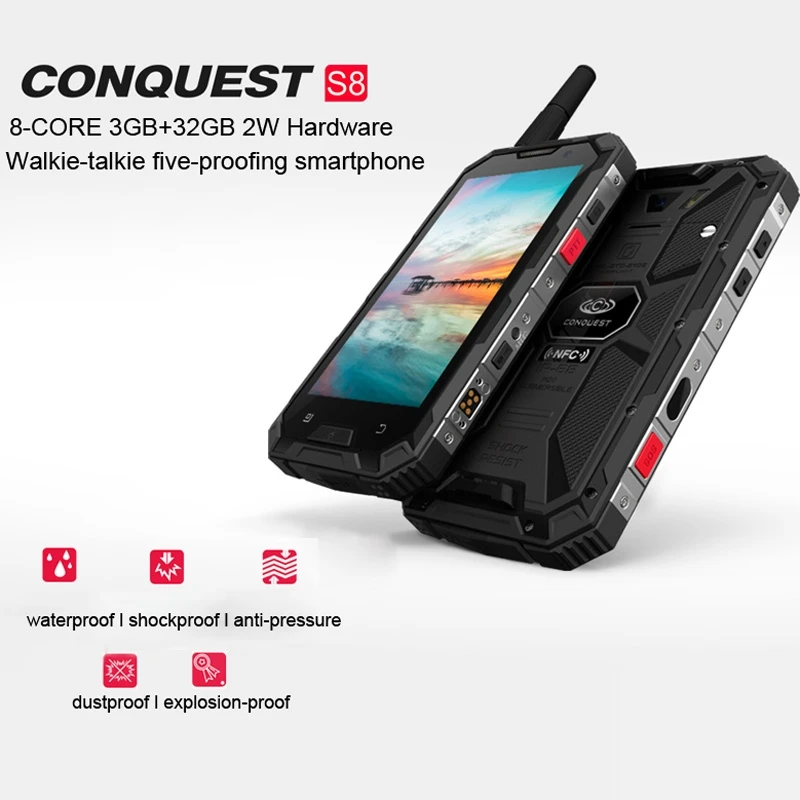 Conquest S8 4G Walkie Talkie мобильный телефон Android 7,0 3 ГБ+ 32 ГБ Восьмиядерный IP68 водонепроницаемый смартфон 720P 5," NFC сотовый телефон