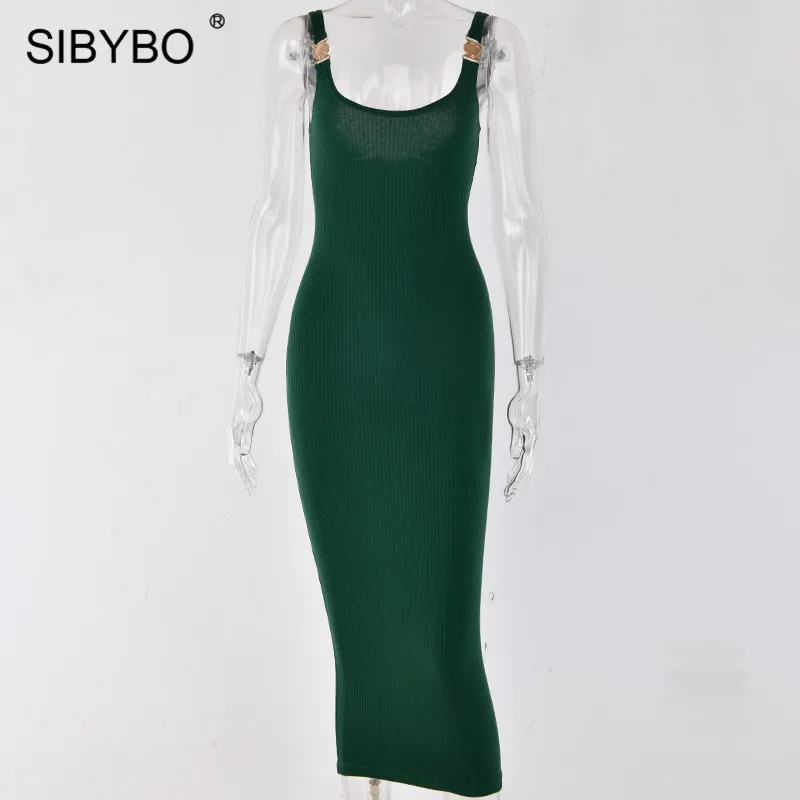 Женское Ребристое платье Sibybo облегающее на тонких бретельках без рукавов с