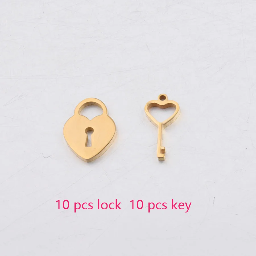gold color Fnixtar, зеркальная полировка, нержавеющая сталь, 9*12 мм, любовь, сердце, замок, подвеска, брелок, 6,5*13 мм, DIY Neckalce, 20 шт./лот - Окраска металла: gold color
