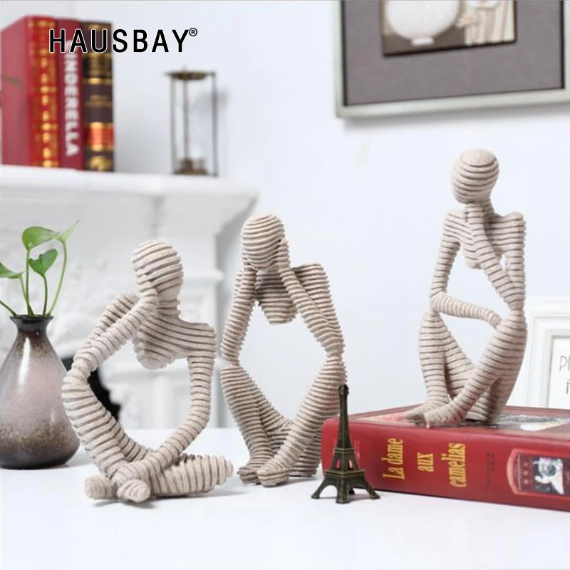 

Resin Abstract Figure Stripes Thinker Statue Simple Modern Creative Crafts Sandstone ornaments Living Room Home Decoration 0592