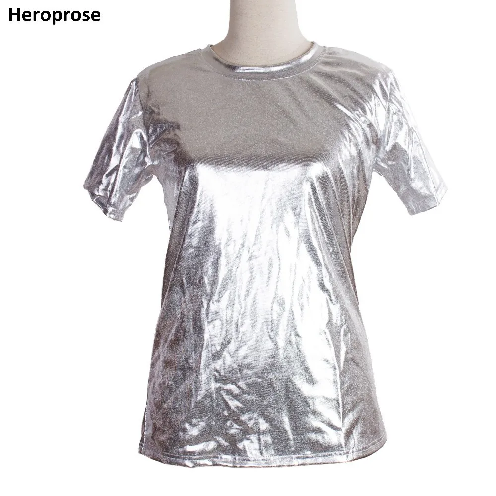 

Новинка 2021, модный летний топ Heroprose унисекс для танцев, одежда для выступлений, серебристая Мужская футболка в стиле хип-хоп с коротким рукав...