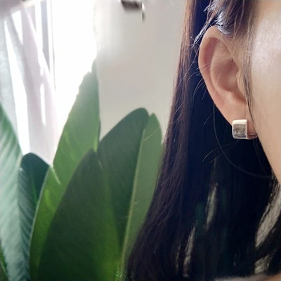1 pair silver Серьги из стерлингового серебра 925 пробы, квадратные широкие серьги, ушные кости, Пряжка для ушей, дикая простая Мода для мужчин и женщин, серебряные ювелирные изделия для ушей - Окраска металла: 1 pair silver