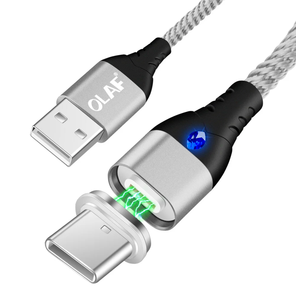 Silver Type c cable Олаф 3A Магнитный кабель для iPhone Micro usb type-C кабель адаптер Быстрая зарядка кабель для samsung xiaomi LG кабель для мобильного телефона 2 м - Цвет: Silver Type c cable