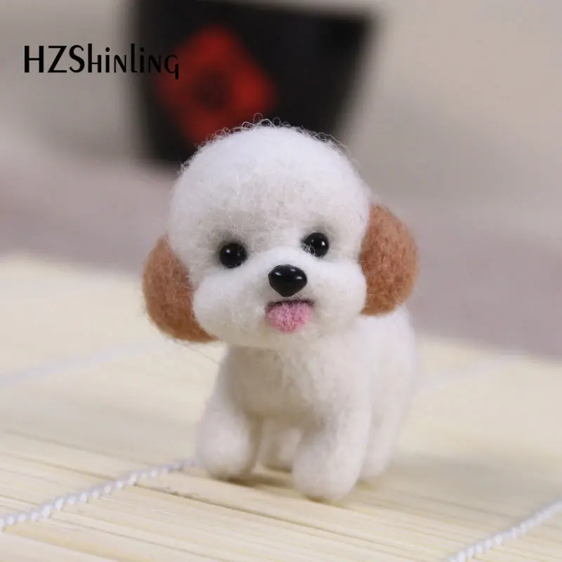 Non Finished Felt Fashion Women Craft Handmade Lovely Dog Puppy Toy Doll Wool Felt Poked Kitting DIY Cute Animal Wool Felting