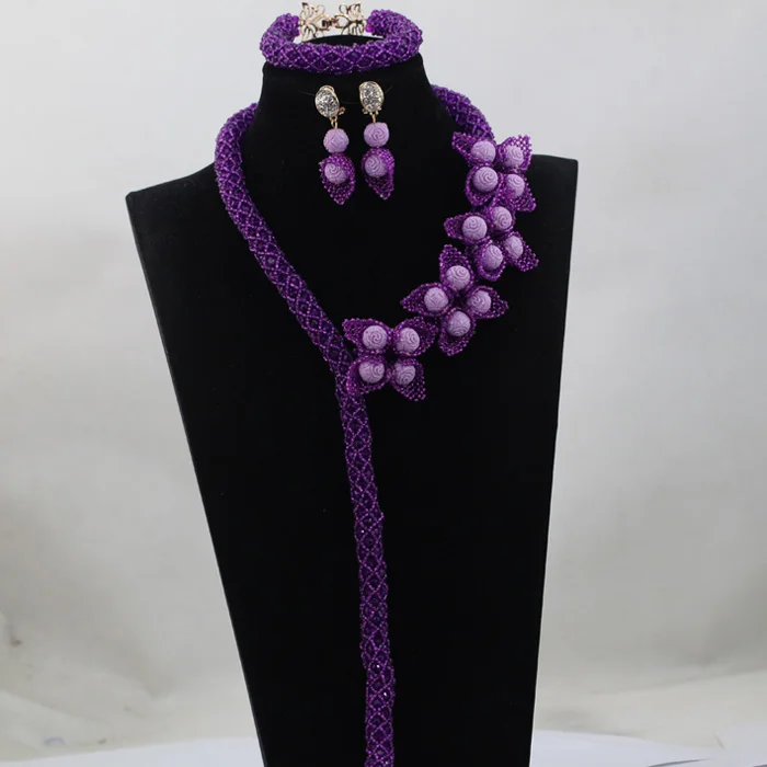 Очаровательный Фиолетовый нигерийский Свадебный набор ювелирных изделий
