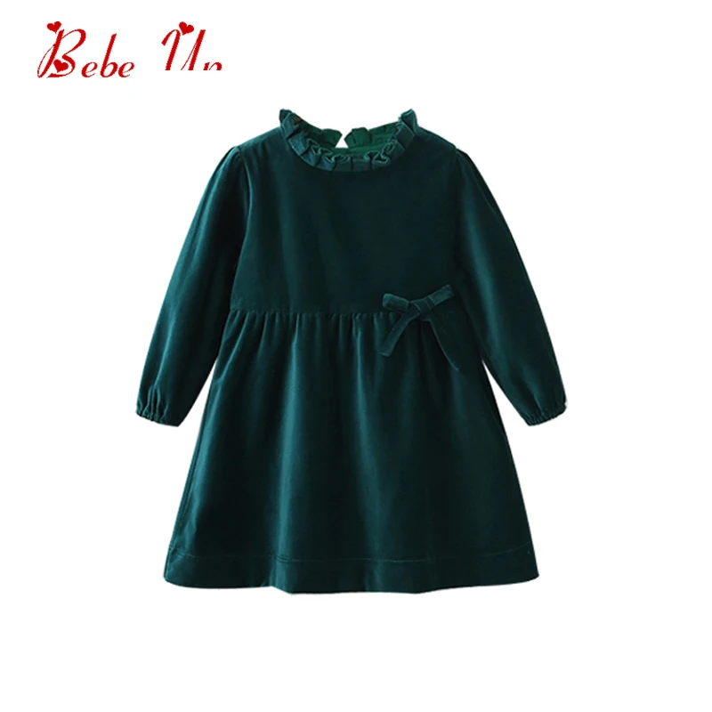 Toddler Girls Ruffle Party Dress Long Sleeve Kids European Style Velvet Winter Little Girl Fashion Spring Frocks Clothing | Детская