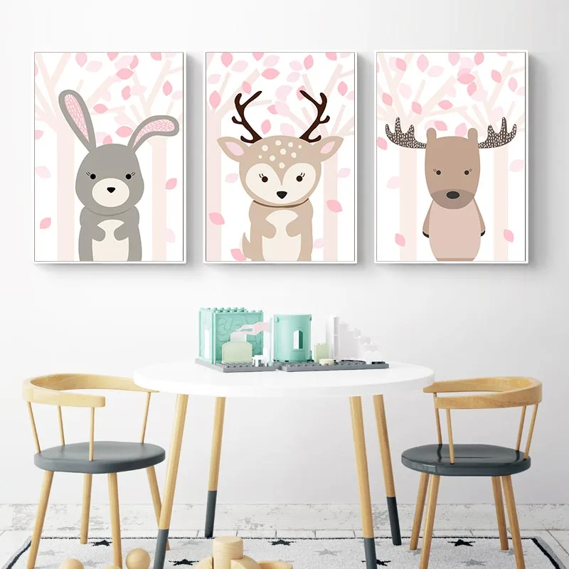 Kawaii Лесной животных стены искусства холст плакат Лес животных печати живопись скандинавские украшения картина Дети украшения спальни