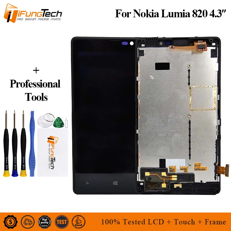 100% оригинальный 4 3 "800x480 для Nokia Lumia 820 ЖК-сенсорный экран с рамкой дисплей