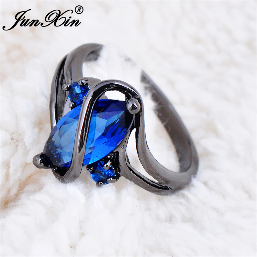 

JUNXIN Male Female Blue Geometric Ring Fashion Black Gold Filled Jewelry Vintage Wedding Rings For Men And Women Birthday Gifts