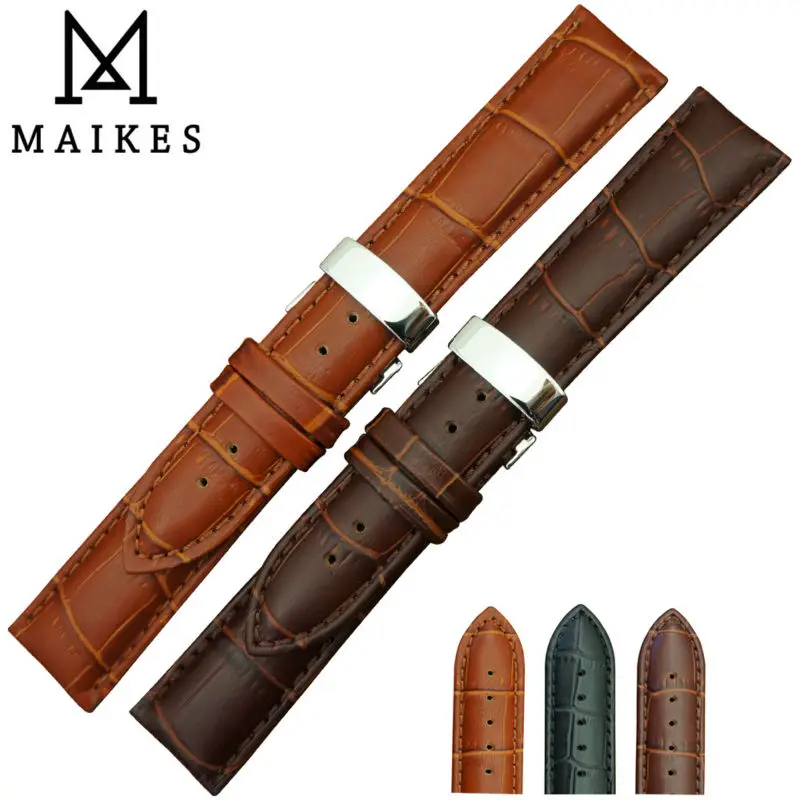 Ремешок для часов MAIKES из натуральной телячьей кожи с застежкой бабочкой 18 мм 20 22