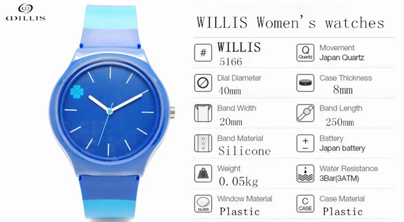 Женские кварцевые часы WILLIS брендовые наручные с четырехлистным клевером