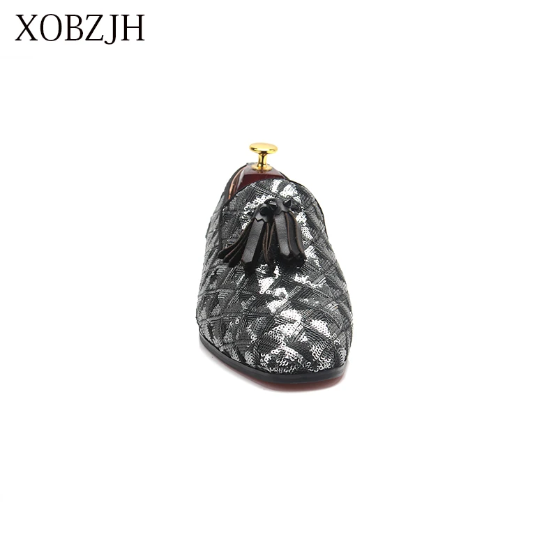 XOBZJH Fashion Business Dress Men Shoes 2019 New Sequin Cloth Men'S Suits Wedding Party Slip On Work Gray Big Size | Обувь