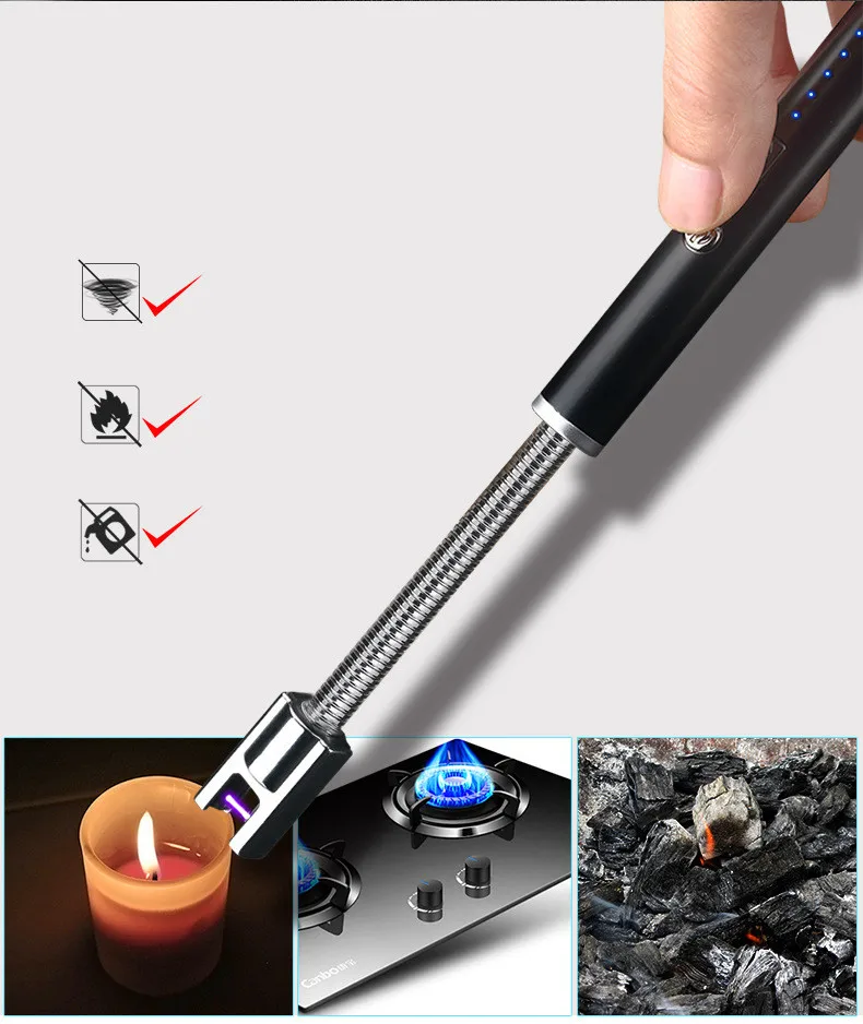 1 шт. электрическая зажигалка с подключением к USB, вращение на 360 градусов, перезаряжаемое Беспламенное ветрозащитное кухонное зажигалка, подходящая для пожарного стартера, дуговая зажигалка