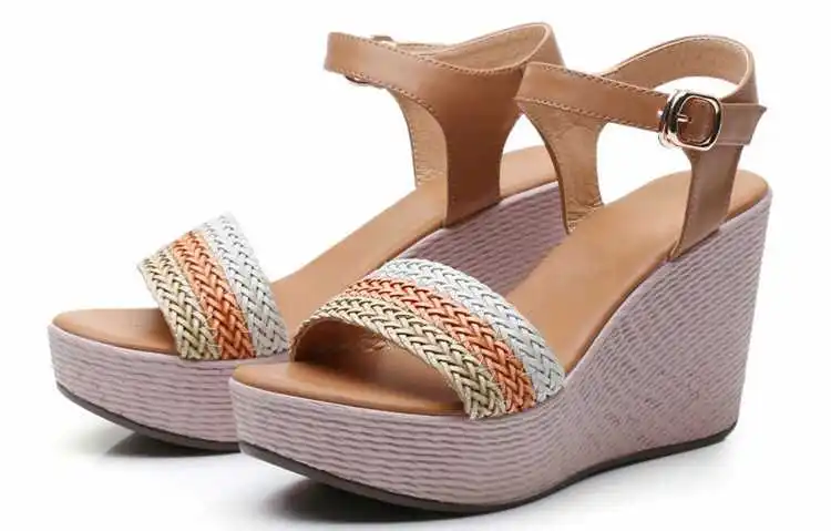 Высокое Качество Натуральная Кожа Сандалии Летом Стиль 2017 Клинья Чешские Туфли