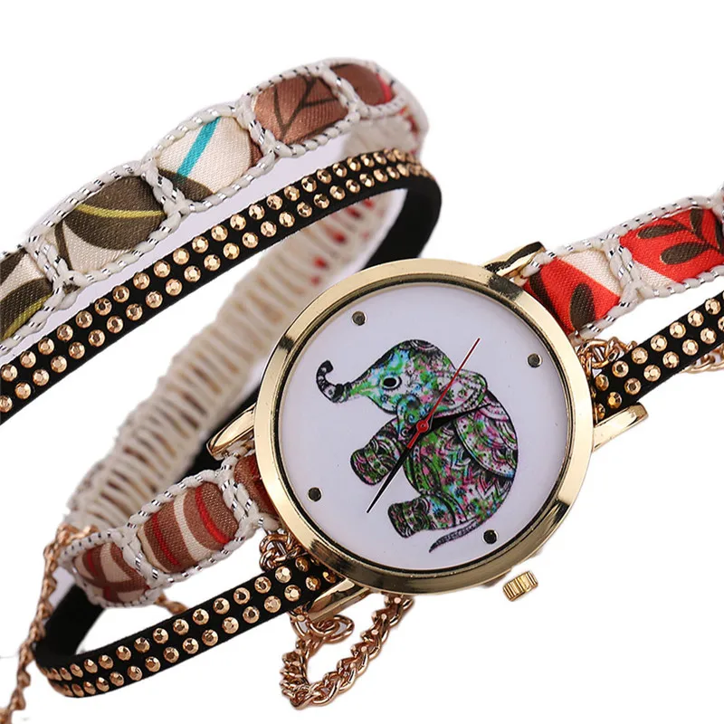 Модные женские часы ручной работы плетеный браслет со слонами циферблат