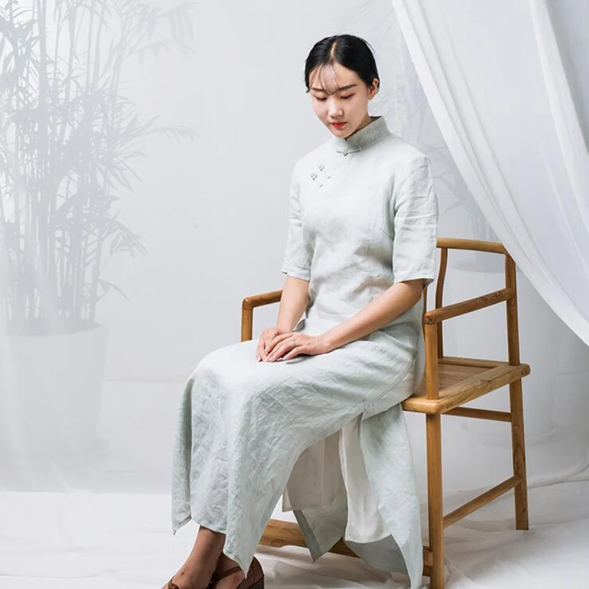 TaFiY 2017 весенне-летние платья воротник-стойка половина рукава пуговицы винтажное