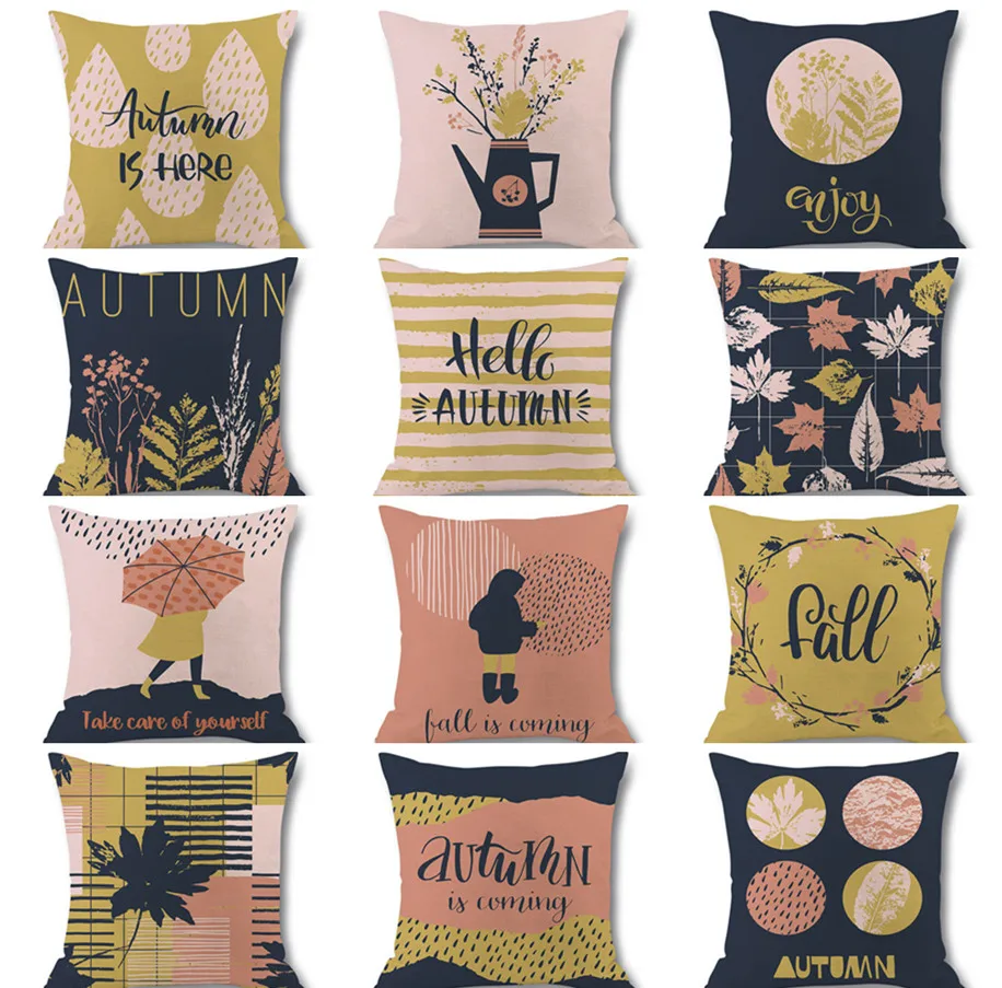 Винтажная льняная наволочка Gemoetric декоративная желтого темно-розового цвета для