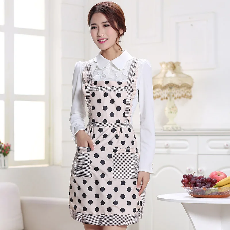 style2 Женский винтажный гофрированный кружевной двойной тканевый кухонный фартук в горошек, фартук для шеф-повара, платья для официанток, домашний сарафан в стиле ретро, Uniform25 - Цвет: style2