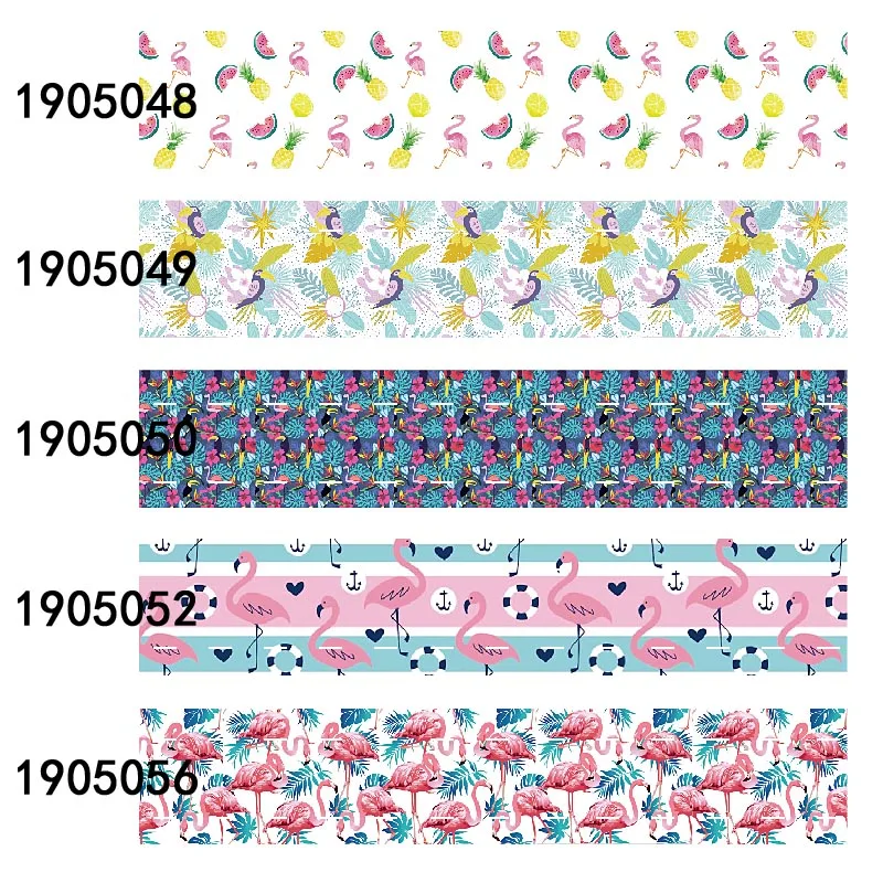 

flamingo tropical flower printed grosgrain/FOE ribbon 50yards