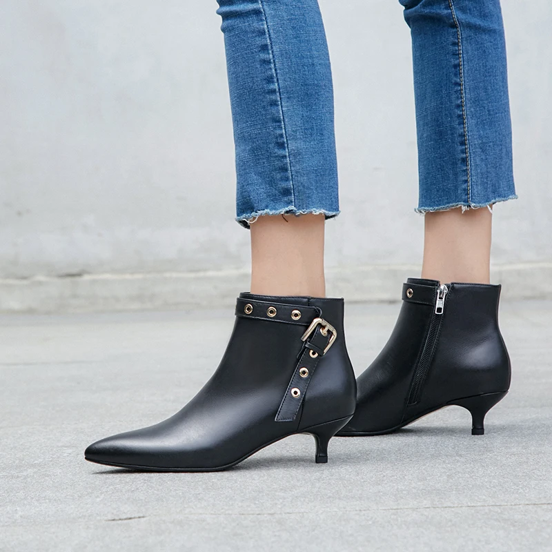Genuine leather ankle boots woman low Heels office ladies dress wedding Shoes spring autumn Woman Boots large size 34-42