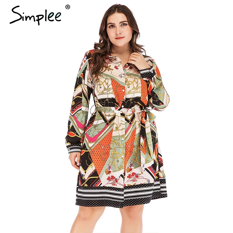 Женское платье-рубашка Simplee с принтом цепи летние короткие платья большого