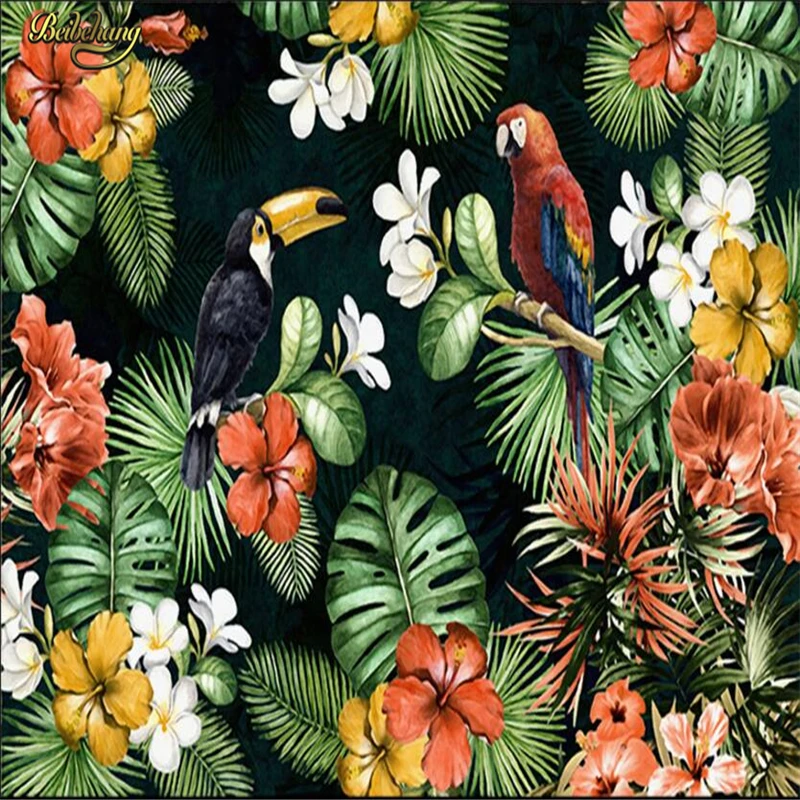 beibehang Custom wall paper Mural Wallpaper Painting Pastoral Parrot Tropical Rain forest Living Room TV Backdrop Wall Paper |